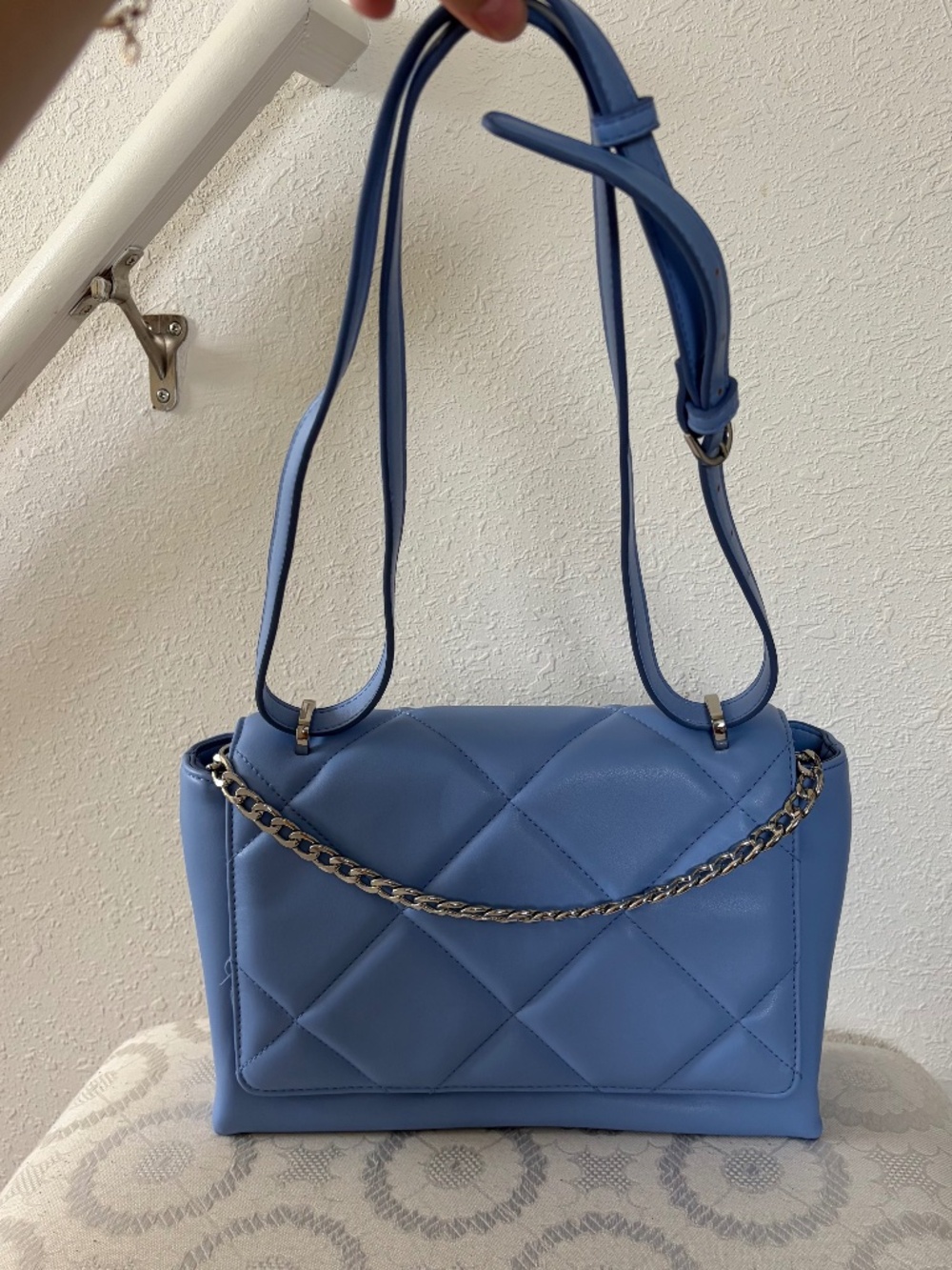 A New Day Periwinkle Blue Quilted Convertible Bag w Silver Chain Strap